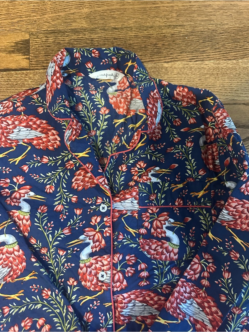 Print Fresh Blue Floral & Bird Print Pajama Set, Sz XS - excellent condition - Picture 2 of 4